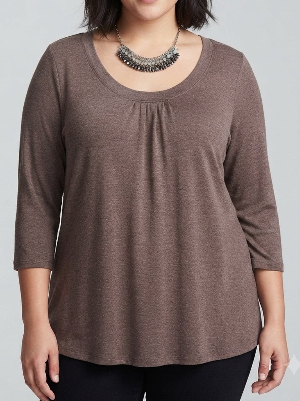 😍SHOW SPECIAL REITMANS Brown Scoop Neck Long Sleeve Top size 1X